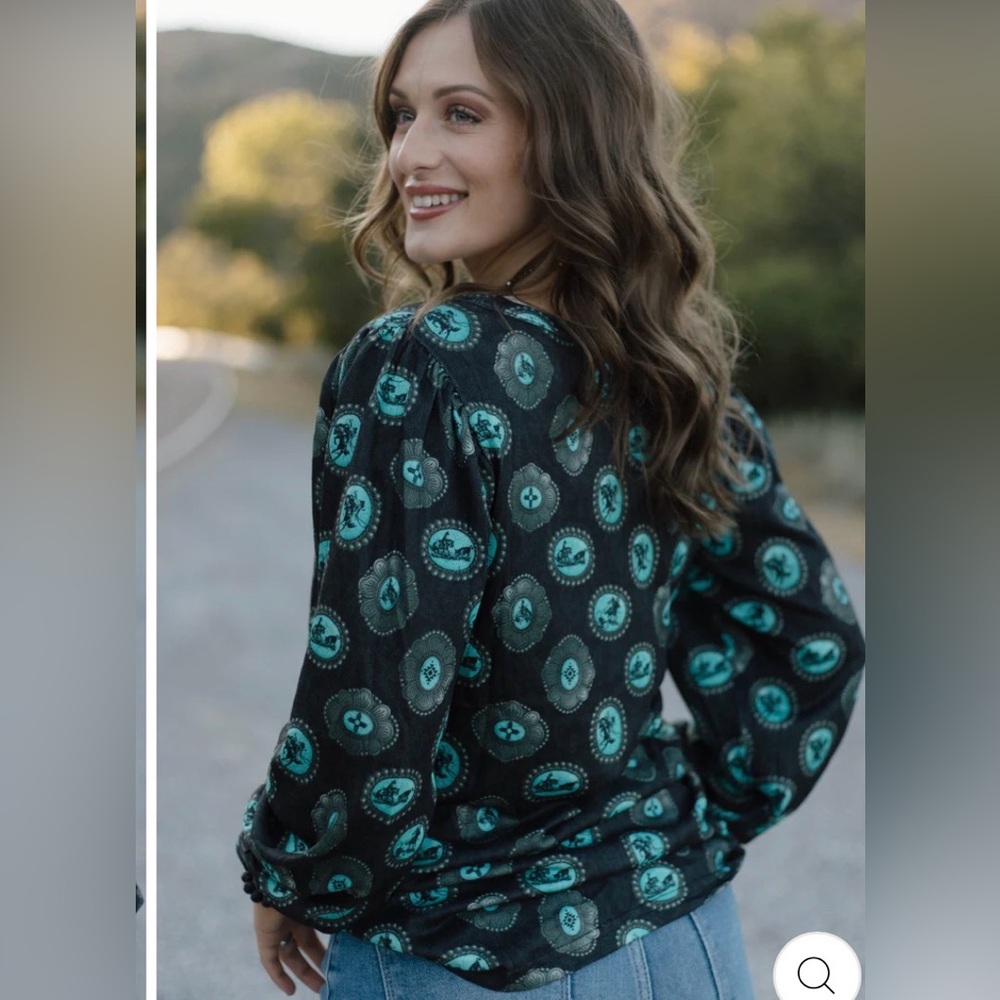 🩵🖤Sterling Kreek Western Silver Draw Top Rodeo Events Turquoise Concho 🩵🖤 - Picture 3 of 5